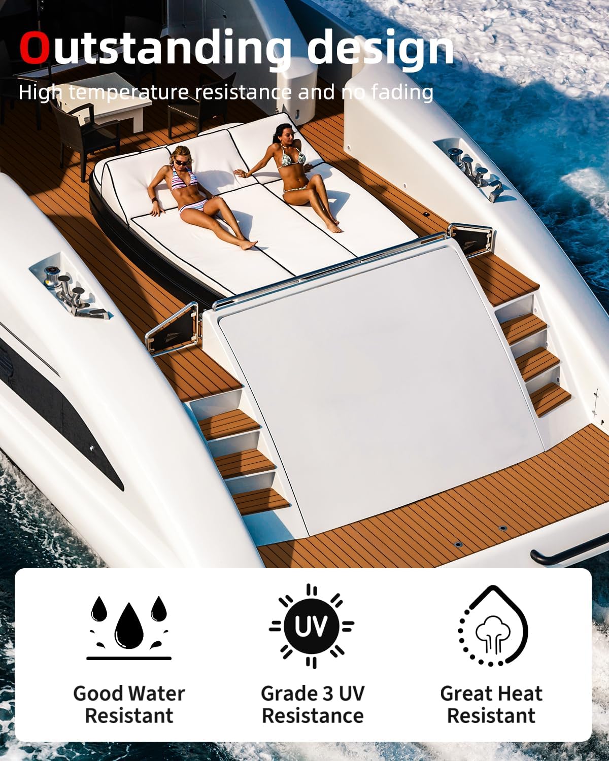 EVA Foam Boat Decking 96''x45.6''/36''/28.8''/24''/16.8'', 48''x16.8'' Self-Adhesive Faux Teak Marine Flooring Sheet T664287