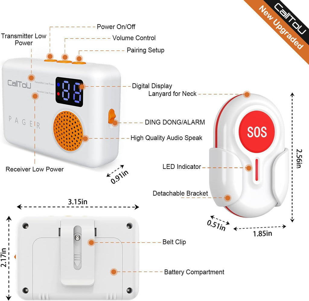 3 Portable Receiver 3 SOS Call Button Wireless Call Bell with Vibration Digital Display W4891