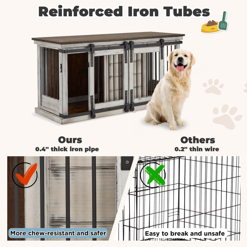 White 62.5'' Solid Wood Dog Crate with Removable Divider Y5774