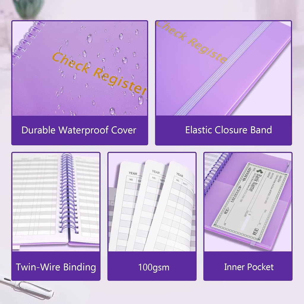 Purple Double Spiral Check Register Book A90436