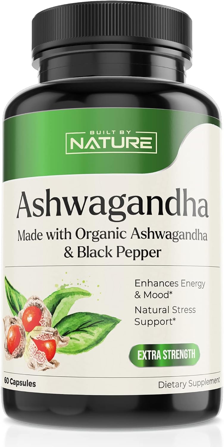 Pure Organic Ashwagandha Powder Supplement, 60 Vegan Capsules W40337