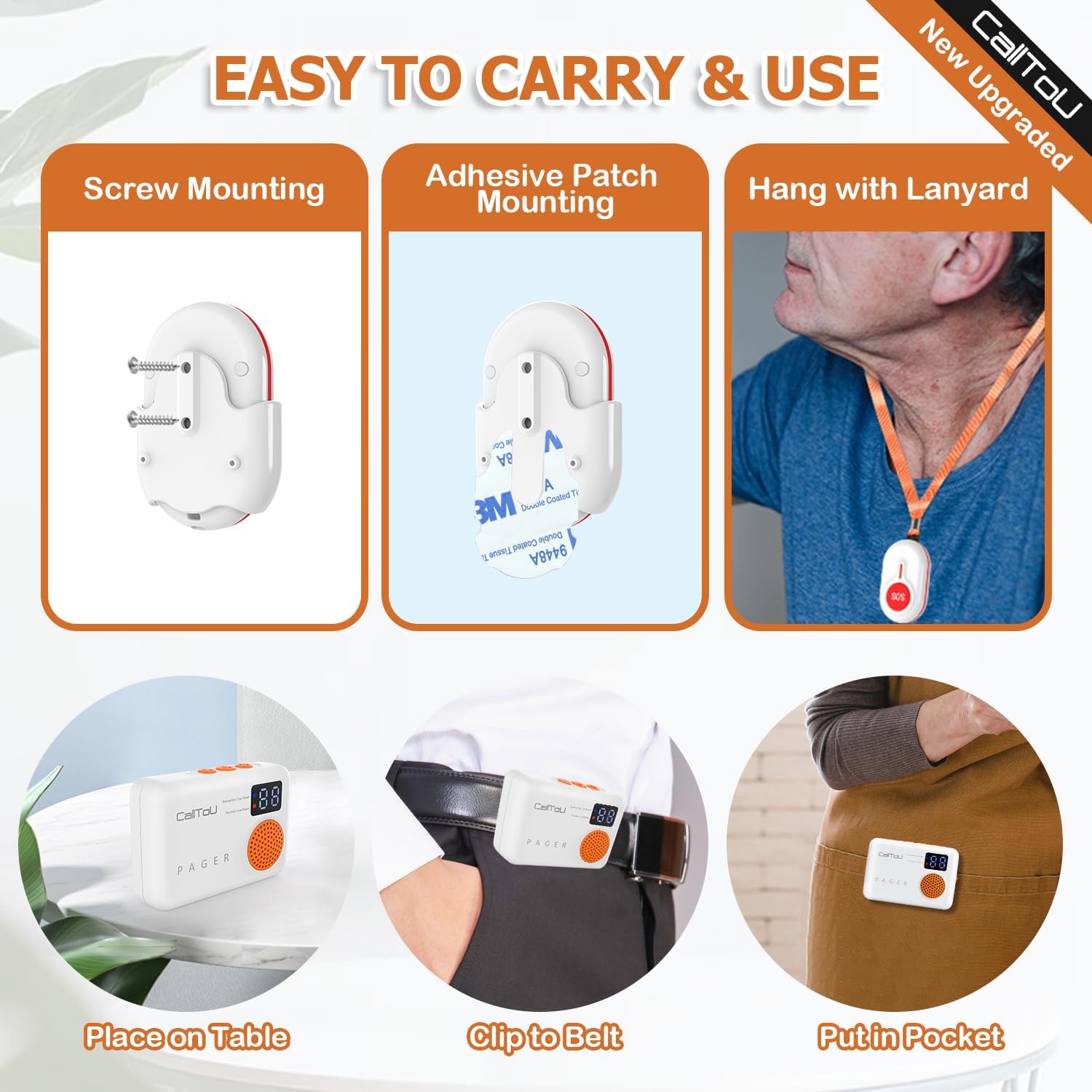 3 Portable Receiver 3 SOS Call Button Wireless Call Bell with Vibration Digital Display W4891