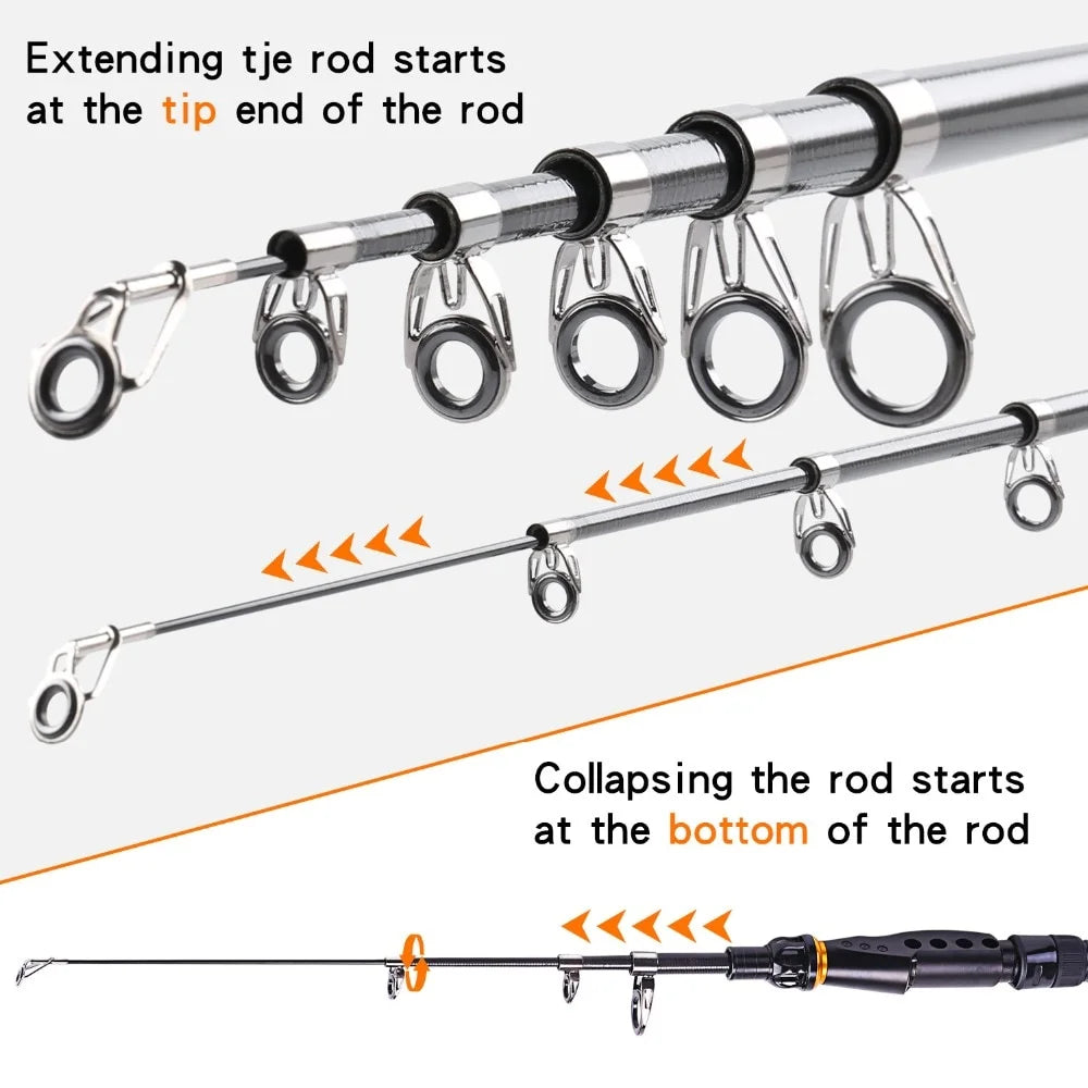 Telescopic Fishing Rod 1.8-3.6m Ultralight Carbon Spinning Rods E1300
