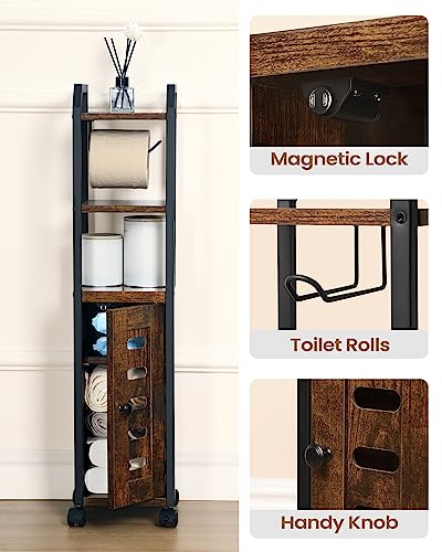 Black Bathroom Storage Cabinet with 4 Wheels and Adjustable Shelf W35497