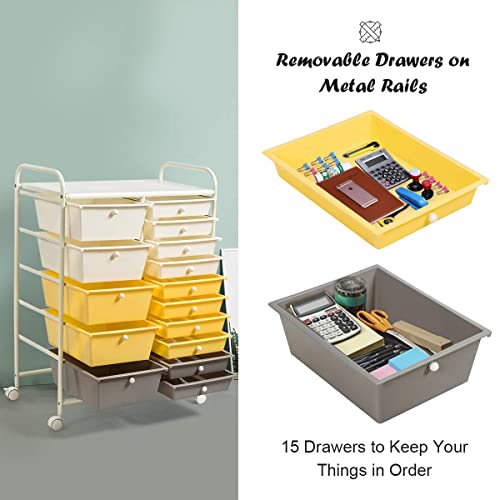 15 Drawer Rolling Storage Cart with Lockable Wheels, Black P862