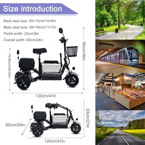 3 Wheel Folding Mobility Scooter 440lbs Capacity 800W 35 Mile Battery Range Red B64975