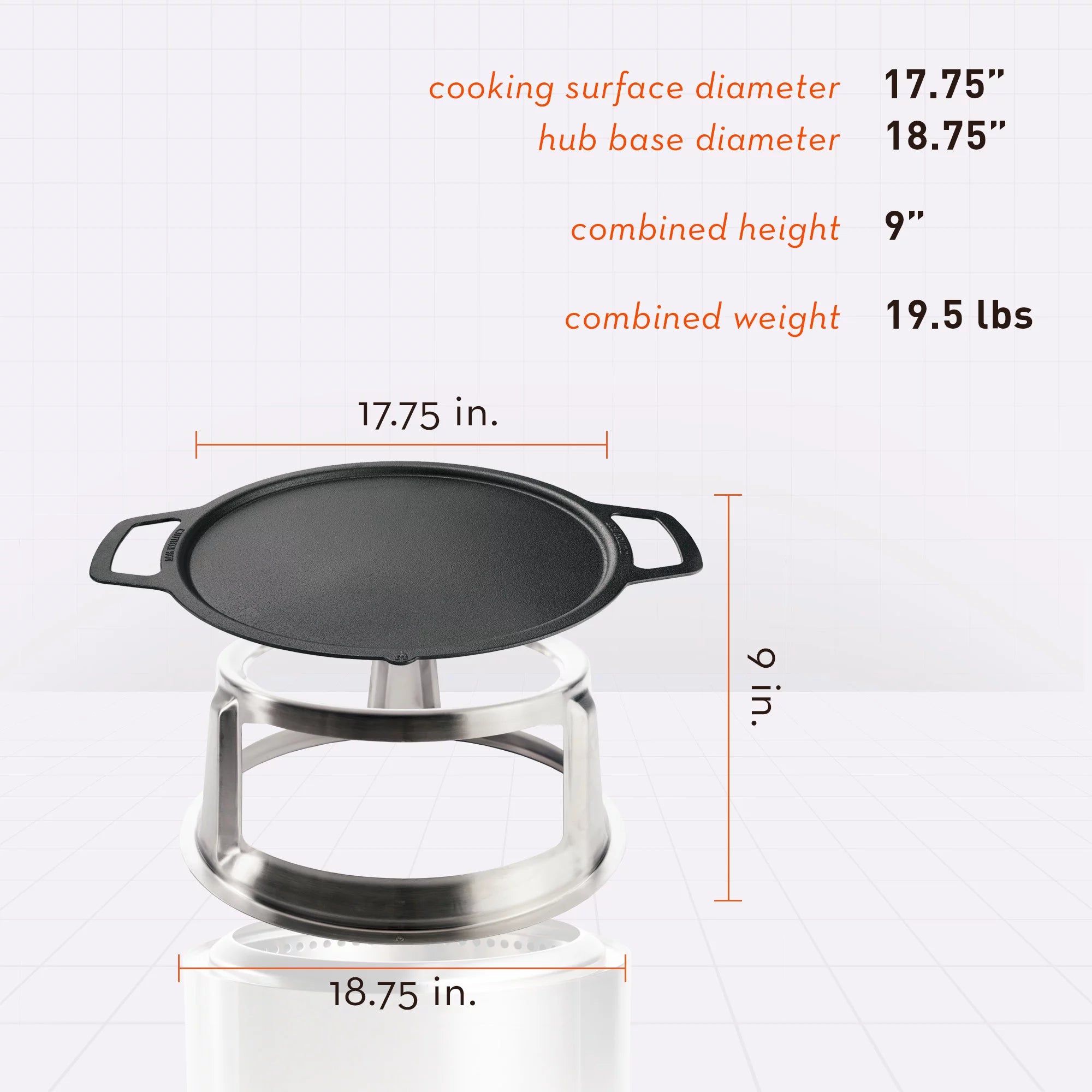 Cast Iron Cookware with Stainless Steel Hub, Weight: 19.5lbs, Cooking Surface Diameter 17.75" B48892