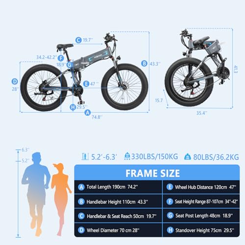 750W 48V 12AH 26" Fat Tire Full Suspension Foldable Electric Bike D7077