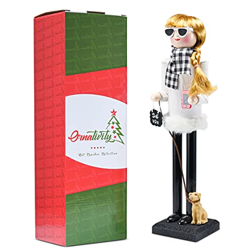 White and Black Wooden Nutcracker Woman 15" T199
