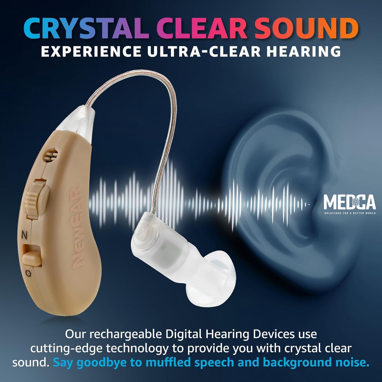 Rechargeable Behind the Ear Digital Hearing Amplifier Pair with USB Charging Dock K39134