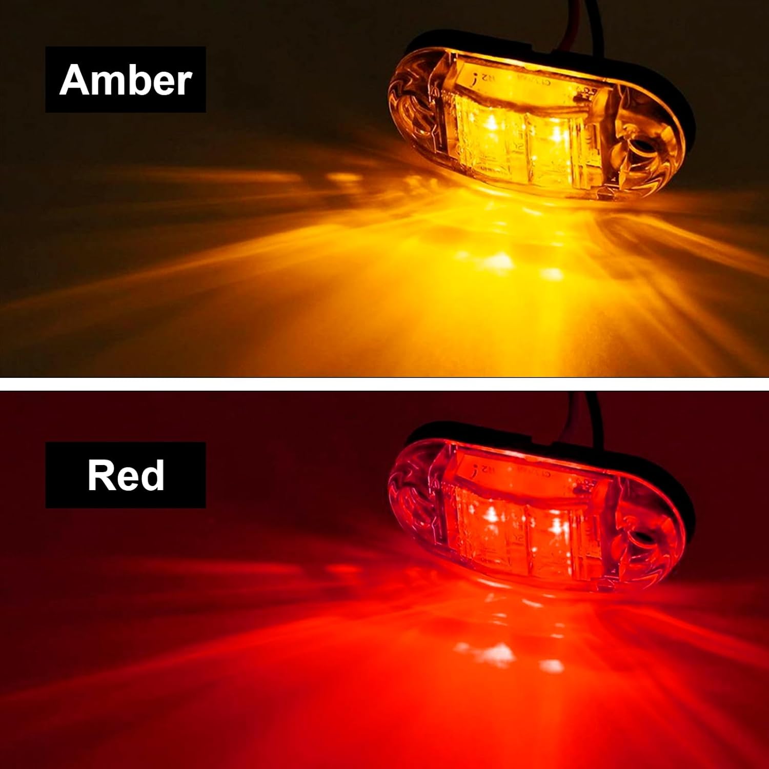 20Pcs 2.5 Inch 2 Diode Oval LED Trailer Marker Lights (Amber, Red) Q3841
