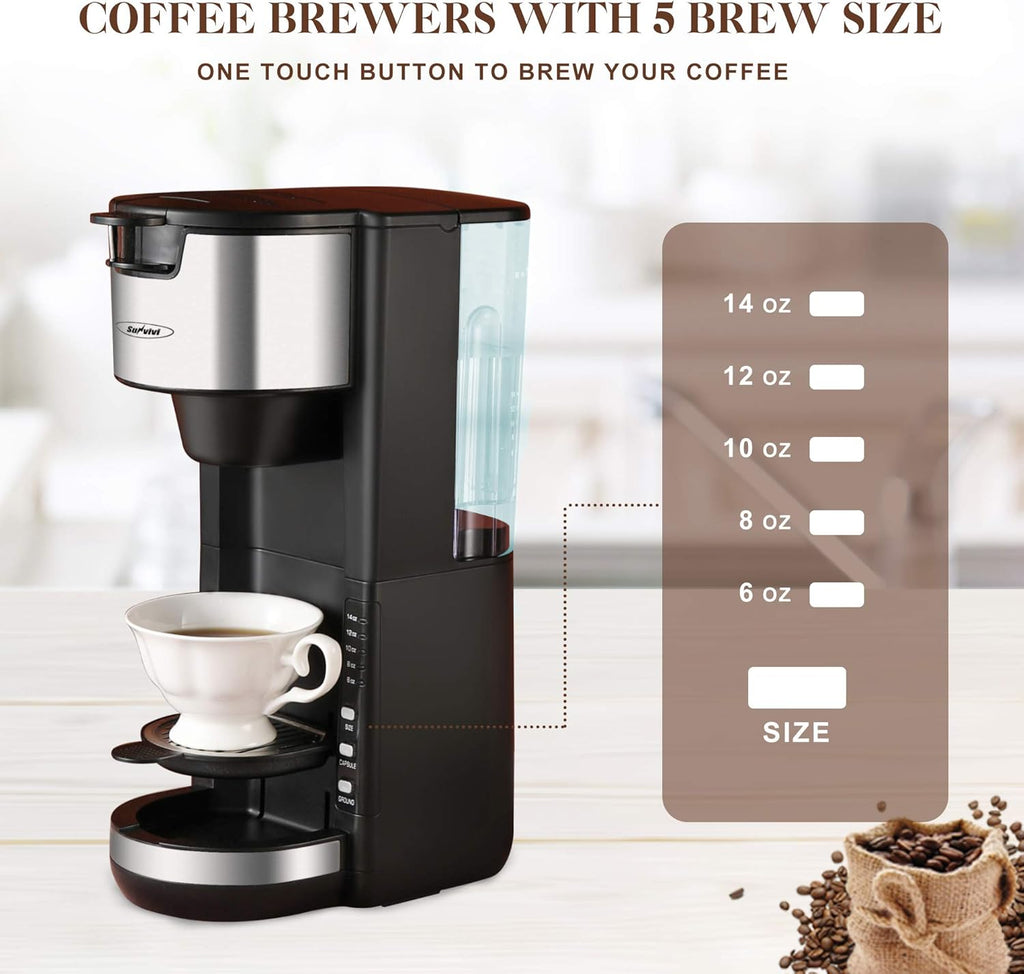 Single Serve Coffee Maker with Adjustable Drip Tray 30oz Removable Reservoir I790242