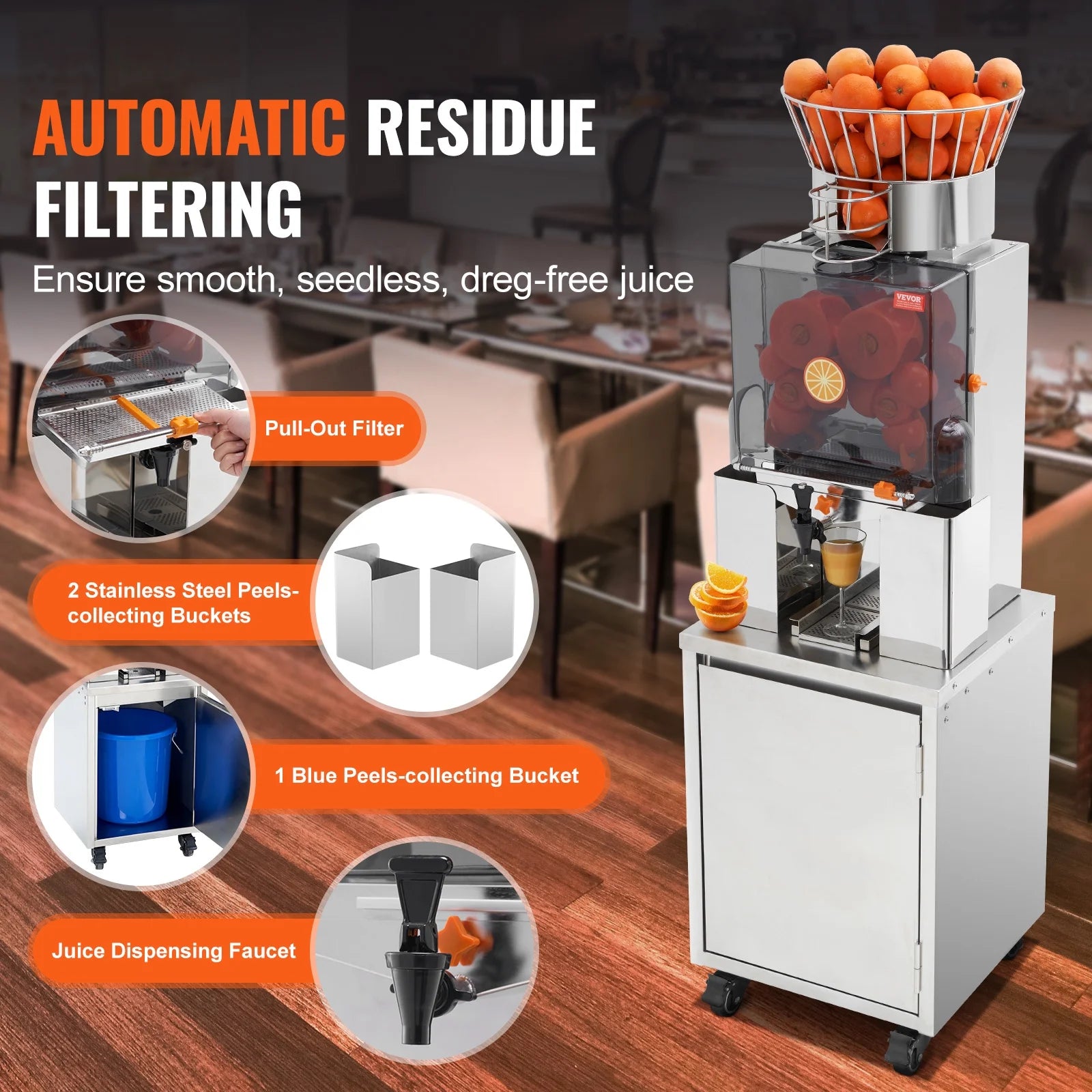 120W Commercial Orange Juicer Machine Automatic Juice Squeezer Extractor H584755