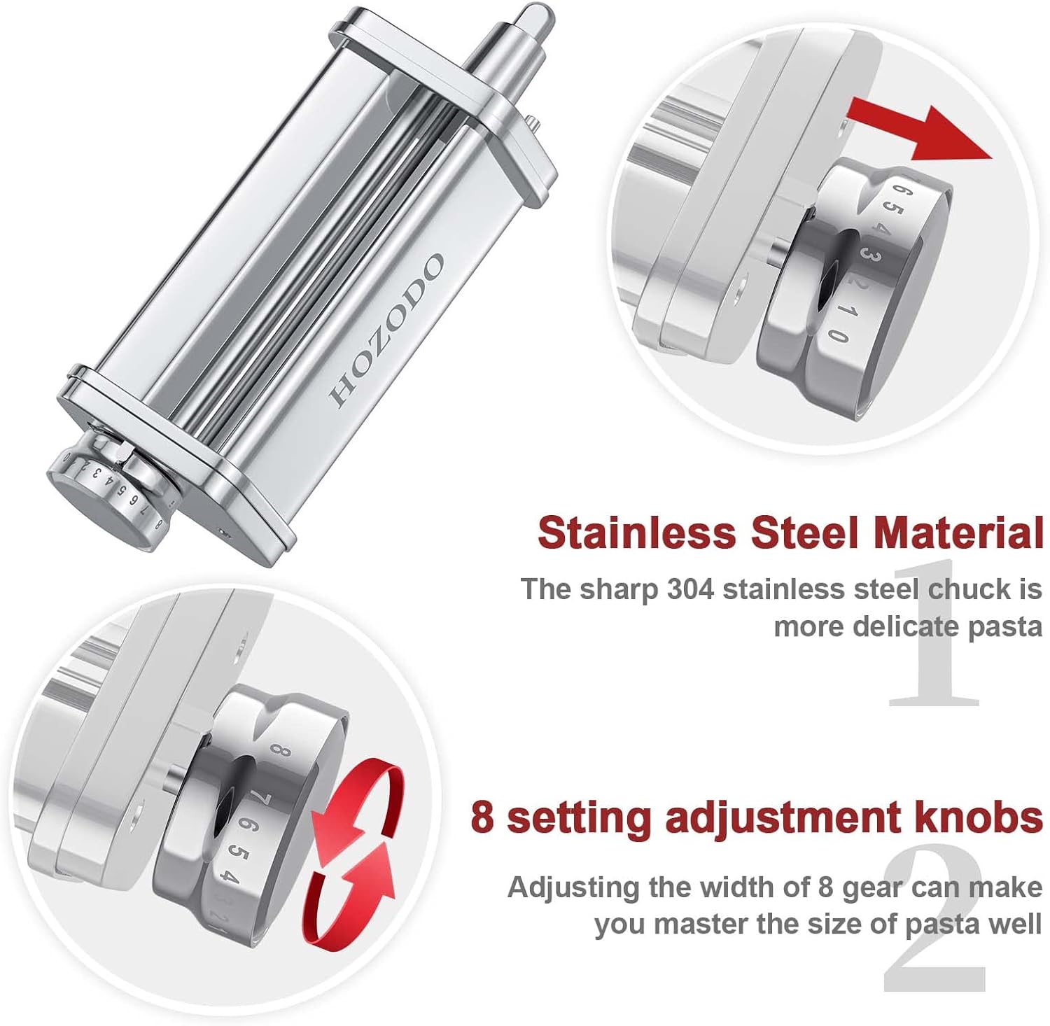 Pasta Attachment for KitchenAid Mixer, 3Pcs Pasta Sheet Roller, Spaghetti Fettuccine Cutter B37005