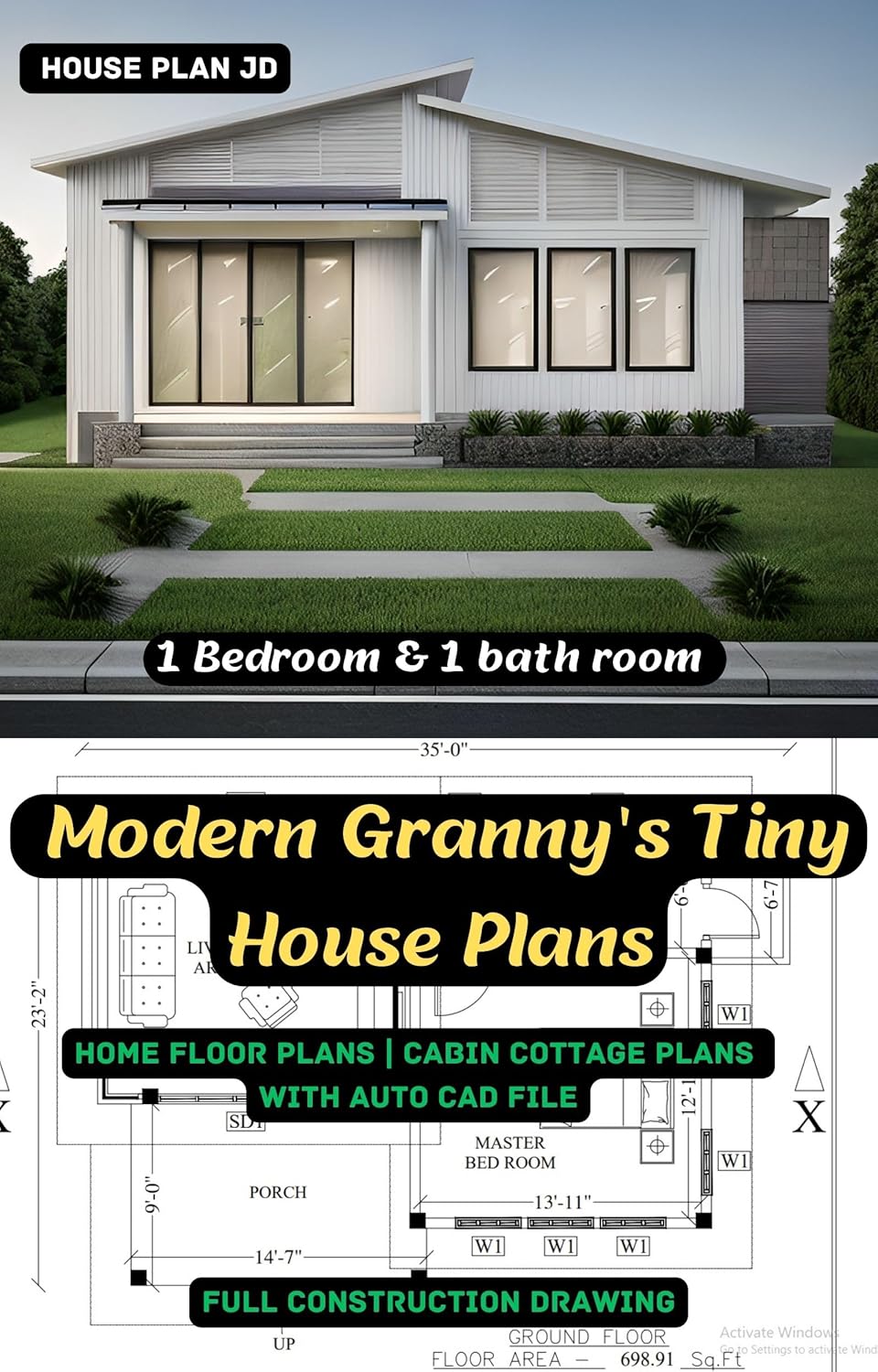 Tiny House Plans with Full Construction Drawing J6816