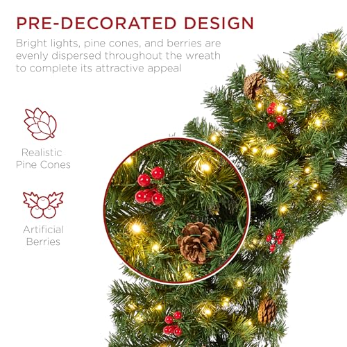 60in Artificial Pre-Lit Fir Christmas Wreath with 300 LED Lights Q1825