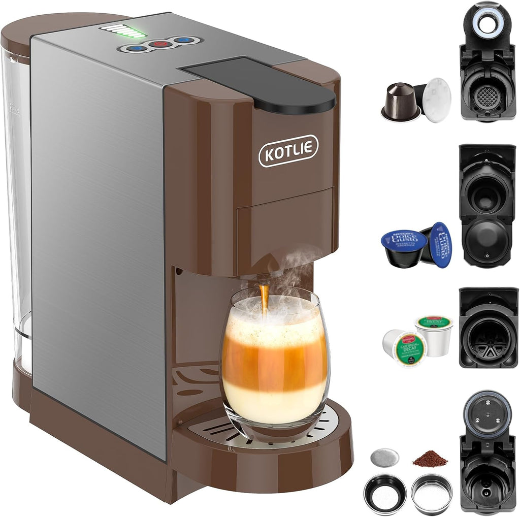 5in1 Espresso Machine, 19Bar Pressure Single Serve Coffee Maker U4760