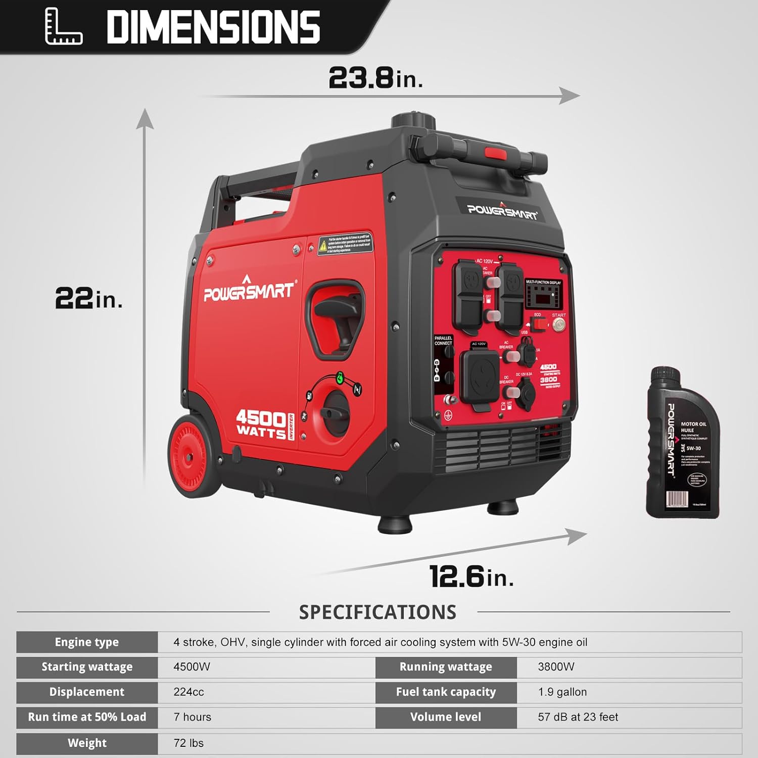 4500-Watt Portable Inverter Generator with Electric Start I328656