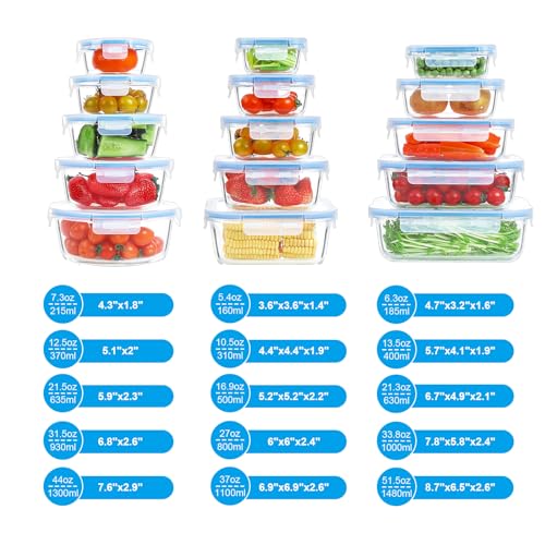 30 Pieces Glass Meal Prep Containers with Lids D461
