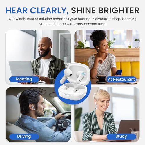 Rechargeable Noise Cancelling Hearing Amplifiers with Portable Charging Case (White) B6170