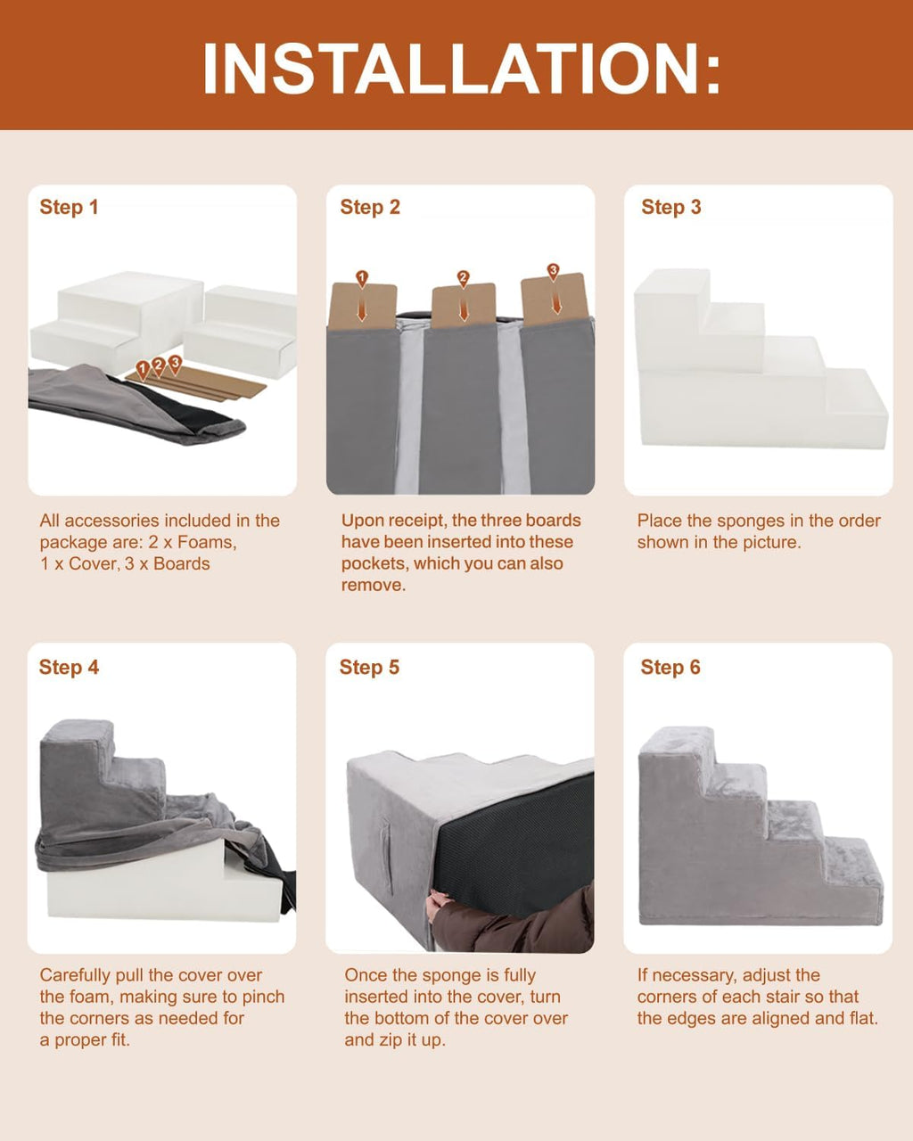 22.5’’ 5-Step Grey Pet Stairs with Non-Slip Bottom and High-Density Foam N706963