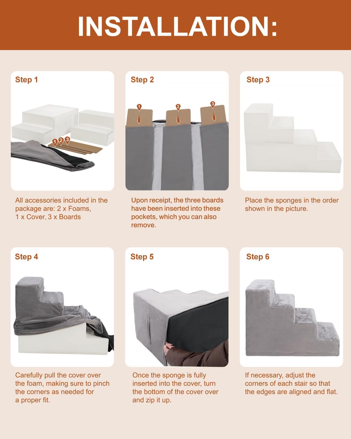 22.5’’ 5-Step Grey Pet Stairs with Non-Slip Bottom and High-Density Foam N706963
