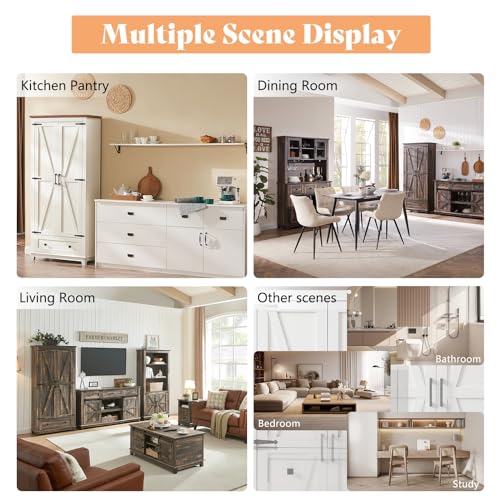 White Tall Kitchen Pantry Storage Cabinet with Adjustable Shelves and Drawer O614