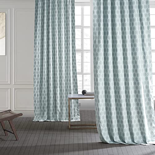 Geometric Printed Cotton Curtains 84 Inches Long (1 Panel) 50W x 84L Honeycomb Aqua Y281
