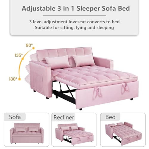Black Velvet Convertible Sleeper Sofa Bed with Pull-Out Bed V40508