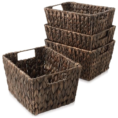 Set of 4 Natural Woven Storage Baskets with Handles D1797