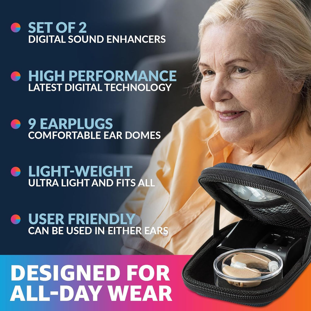 Rechargeable Behind the Ear Digital Hearing Amplifier Pair with USB Charging Dock K39134