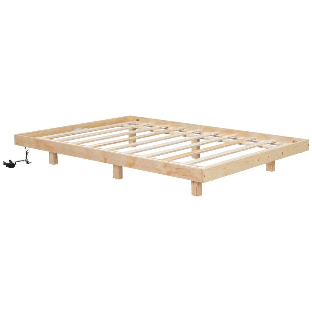 Full Size Low Profile Platform Bed with LED Lights Y3357