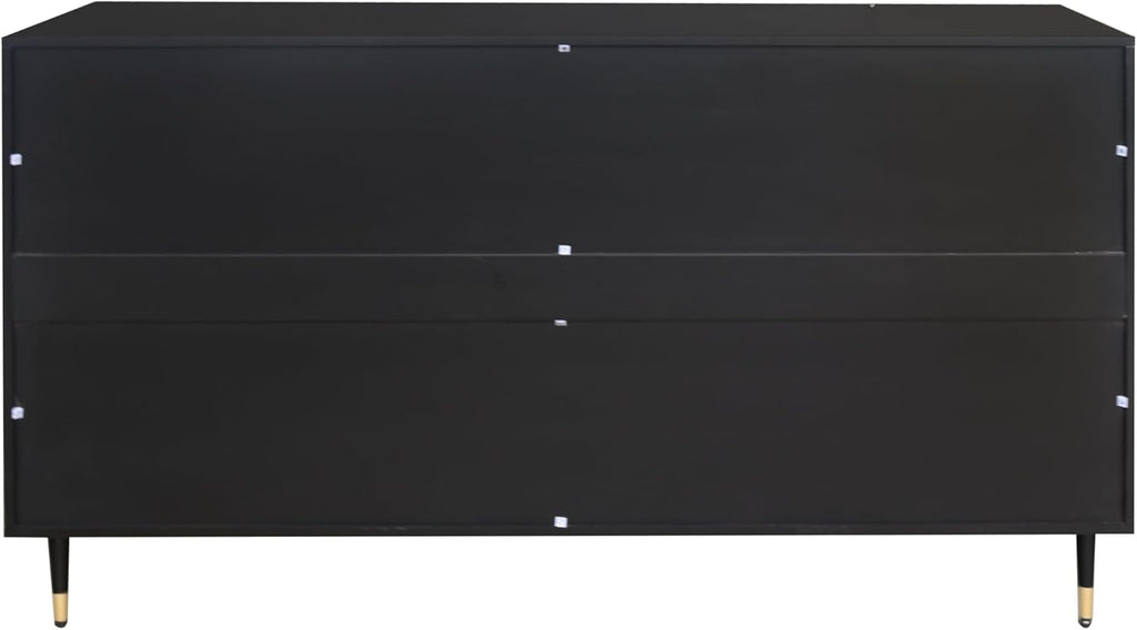 Black Lacquered Wood Buffet Cabinet with 4 Fluted Glass Doors and Metal Legs N3275