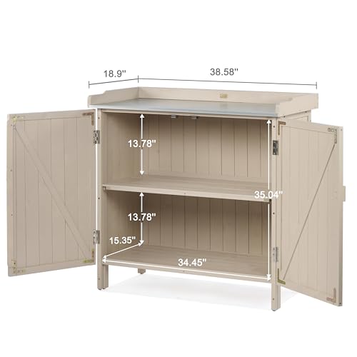 Outdoor Storage Cabinet with Potting Bench & Metal Tabletop N659