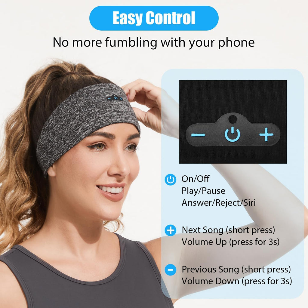 Bluetooth 5.2 Sleep Headphones with Microphone, Black, Grey F39446