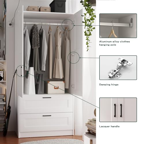 Wood Wardrobe Closet with 2 Doors and Drawers B365437