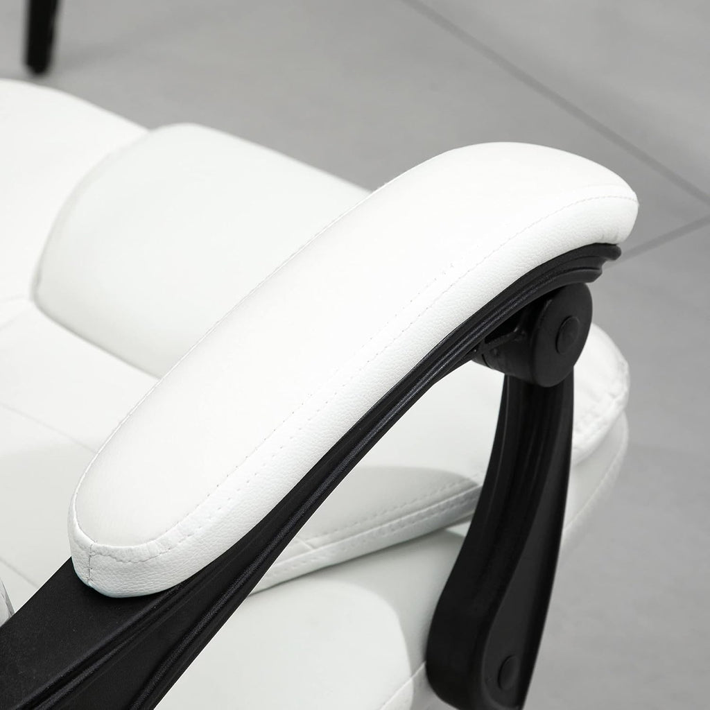 White PU Leather High Back Reclining Office Chair with Massage Foot Rest Heated X1476