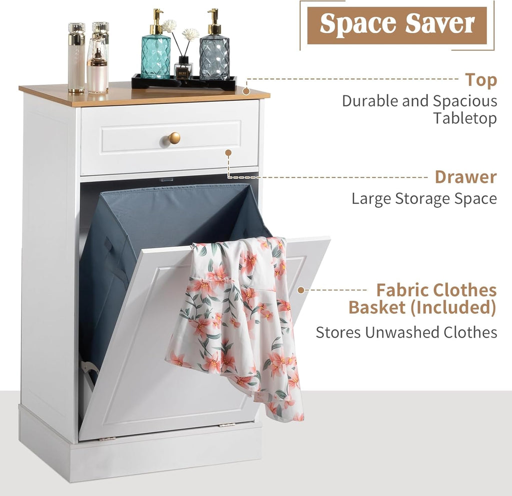 White Tilt Out Laundry Hamper Cabinet with Drawer K152510