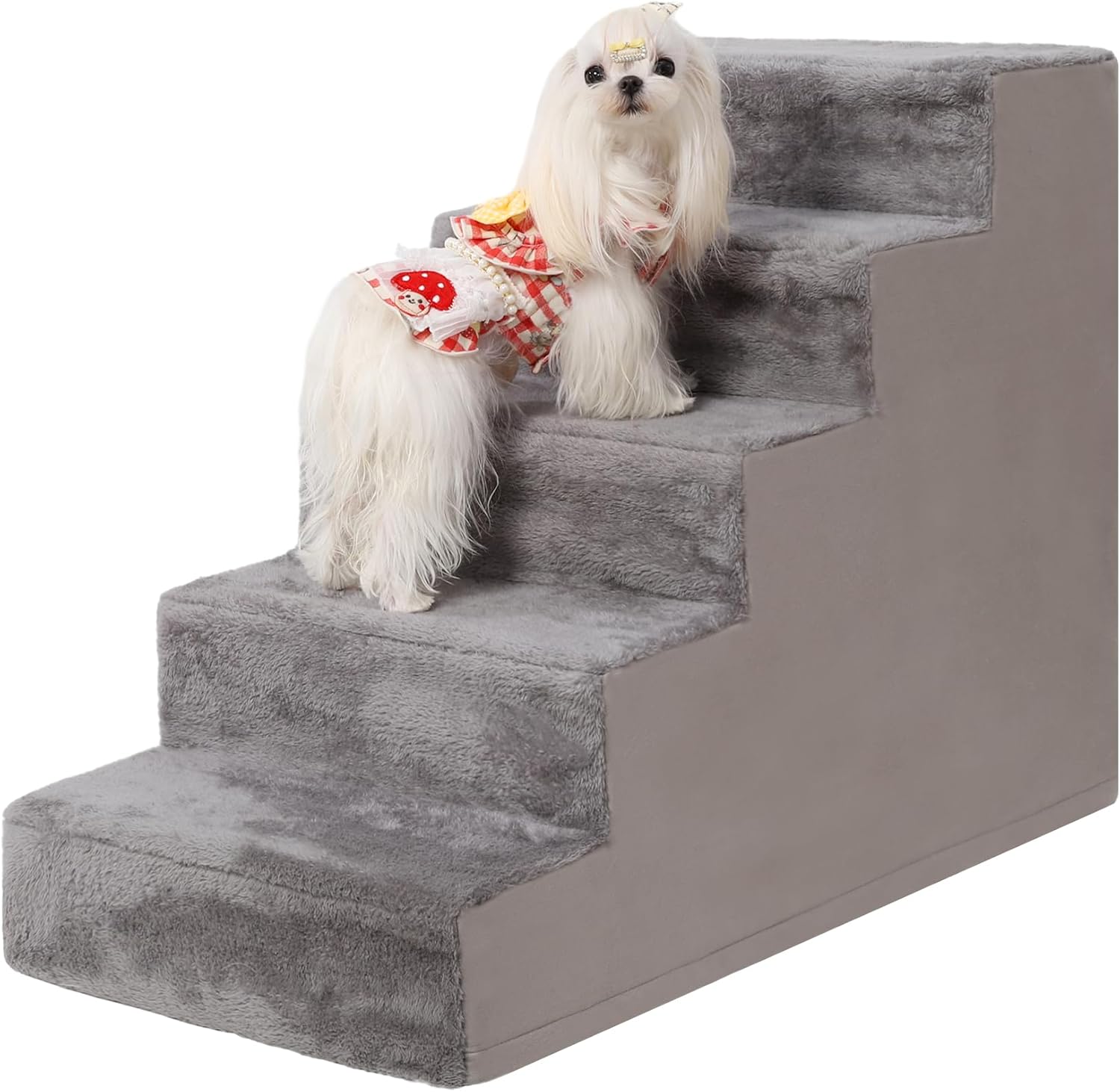 22.5’’ 5-Step Grey Pet Stairs with Non-Slip Bottom and High-Density Foam N706963