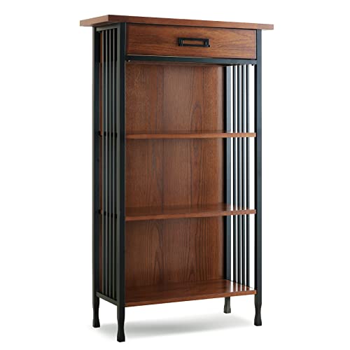 Rustic Bookcase with Drawer Storage, 12" D x 30" W x 50" H, Mission oak/matte black P6001