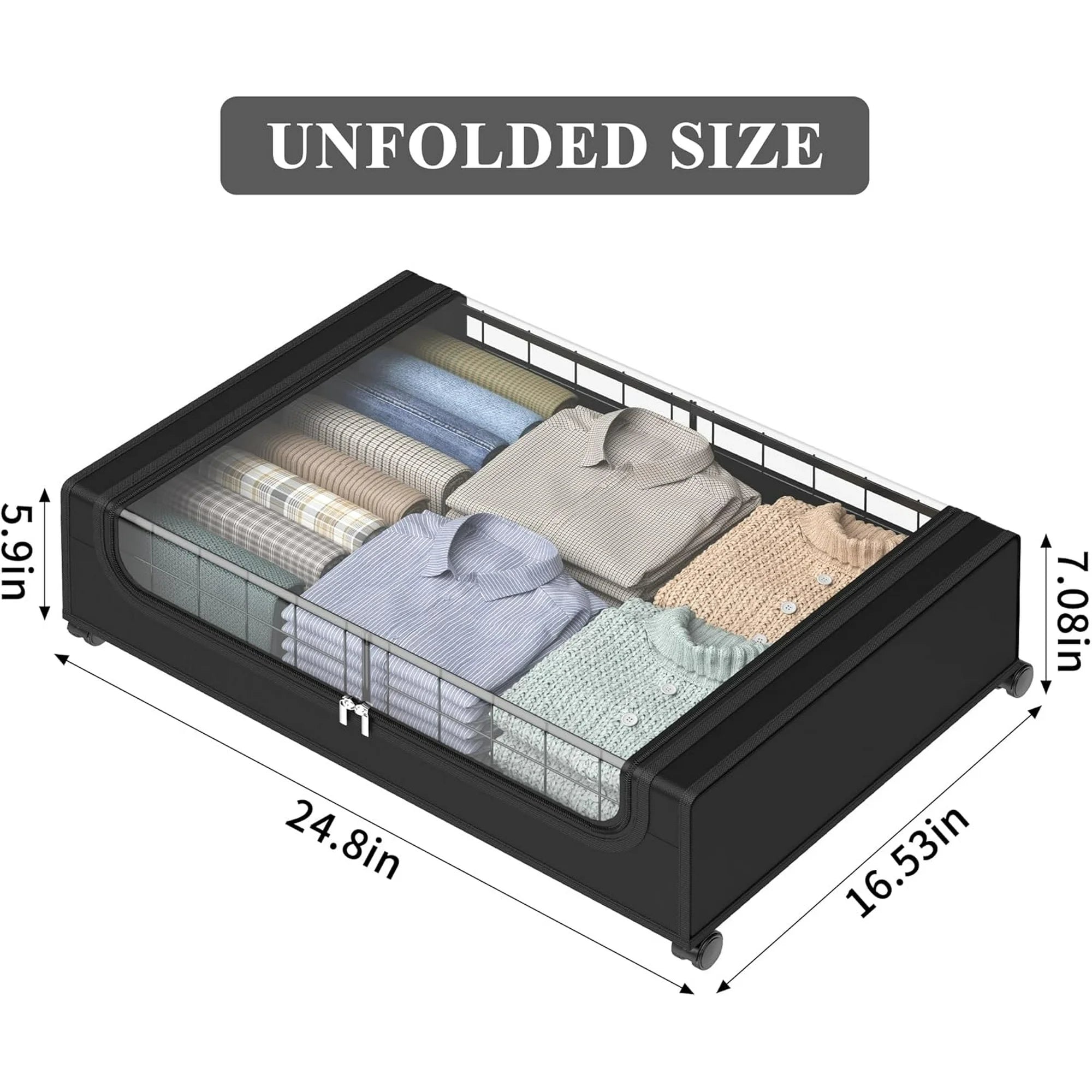 Black Under Bed Storage Drawers with Wheels and Cover N175820
