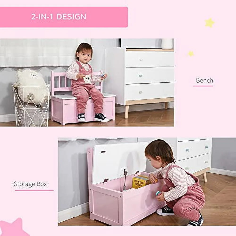 Wooden Toy Organizer Chest Storage Box With Seat Bench Cabinet Cube With Safety Pneumatic Rod N1658