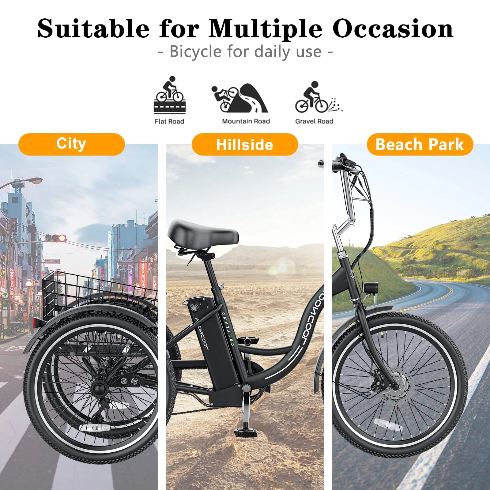 Adult Electric Tricycle, 3 Wheel Electric Bike, 7-Speed, Removable Lithium Battery H532