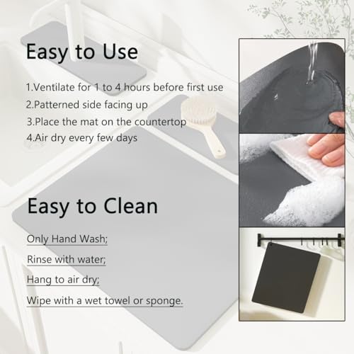 Marble Coffee Bar Mat Dish Drying Mat, 11.8"x15.7" Diatomite Non-slip Rubber Backed Quick Drying Dish Mat Q422