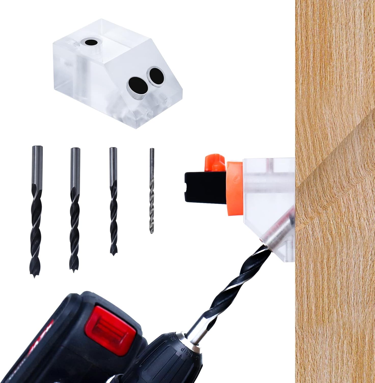 Drill Guide for Cable Railing, Portable Multi-Angle Jig, Hole Size from 3/16" to 3/8" R882188