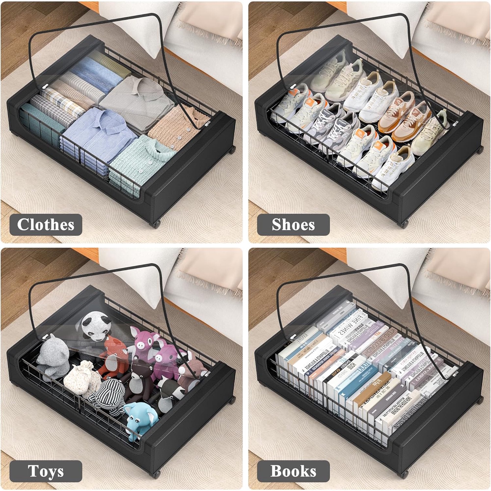 Black Under Bed Storage Drawers with Wheels and Cover N175820