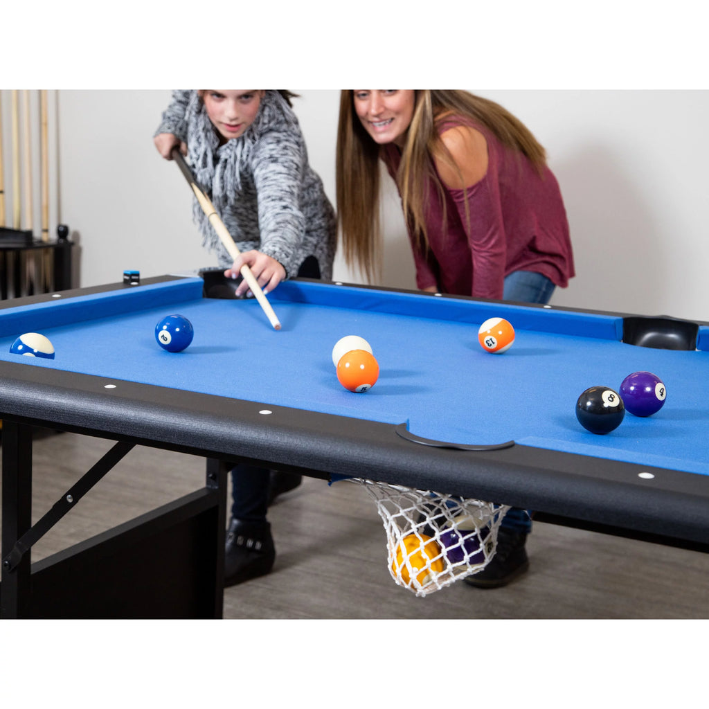 Portable Folding 6 ft. Pool Table, Blue Felt O95814
