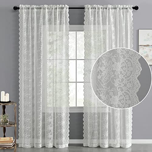 Scalloped Lace Sheer Curtains 2 Panels J723466